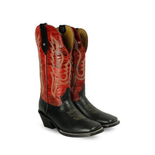 Cargar imagen en el visor de la galería, H2024 - Bota bulldog tacón cubano atanado negro/desierto rojo