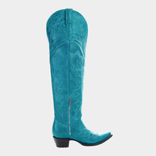 Cargar imagen en el visor de la galería, D2075 - Bota canela barbas jersey azul turquesa