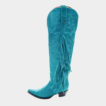 Cargar imagen en el visor de la galería, D2075 - Bota canela barbas jersey azul turquesa