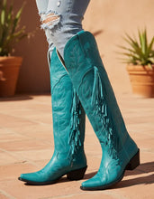 Cargar imagen en el visor de la galería, D2075 - Bota canela barbas jersey azul turquesa