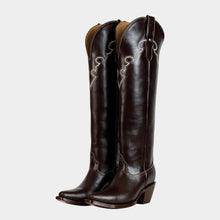 Load image into Gallery viewer, D3091 - Bota puntal alta bordado copete atanado café