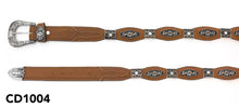 Load image into Gallery viewer, CD1004 - Cinto cognac para dama forma irregular piedras/herraje