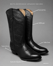 Load image into Gallery viewer, H6001 - Bota oval bordada venado negro