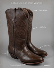 Cargar imagen en el visor de la galería, H6004 - Bota oval bordada venado choco