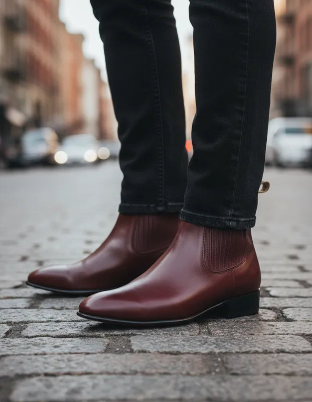 U1008 Botín charro de cuero atanado vino – Horsag