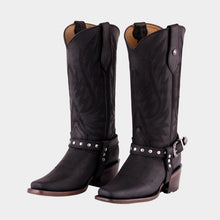 Cargar imagen en el visor de la galería, D1093 - Bota rodeo con cinto crazy negro