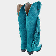 Cargar imagen en el visor de la galería, D2075 - Bota canela barbas jersey azul turquesa