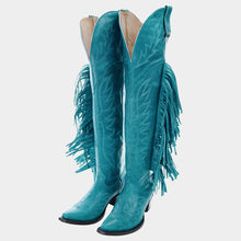 Cargar imagen en el visor de la galería, D2075 - Bota canela barbas jersey azul turquesa