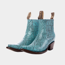 Load image into Gallery viewer, D2094 - Botín puntal grabado anaconda azul turquesa/café/topo