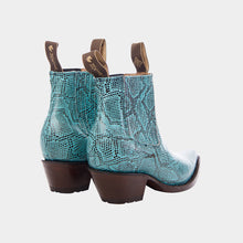 Load image into Gallery viewer, D2094 - Botín puntal grabado anaconda azul turquesa/café/topo