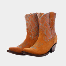 Load image into Gallery viewer, D3012 - Bota corta oval gamuza grabado anaconda bronce/azul/naranja