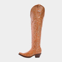Cargar imagen en el visor de la galería, D3022 - Bota larga puntal grabado anaconda bronce/azul/naranja