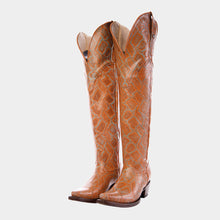 Cargar imagen en el visor de la galería, D3022 - Bota larga puntal grabado anaconda bronce/azul/naranja