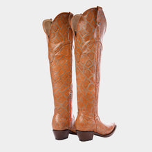 Cargar imagen en el visor de la galería, D3022 - Bota larga puntal grabado anaconda bronce/azul/naranja