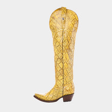 Load image into Gallery viewer, D3023 - Bota larga puntal grabado anaconda amarillo/café/tabaco