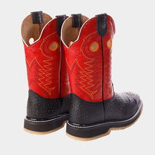 Cargar imagen en el visor de la galería, H1052 - Bota casco de acero cuello toro negro/rojo