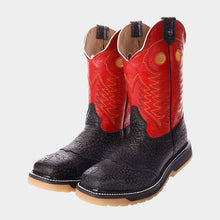 Cargar imagen en el visor de la galería, H1052 - Bota casco de acero cuello toro negro/rojo
