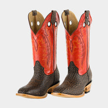 Cargar imagen en el visor de la galería, H2002 - Bota española de cuero cuello toro café/rojo