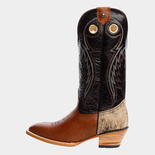 Cargar imagen en el visor de la galería, H2004 - Bota española de cuero bullfy bronce/café talón de pelo