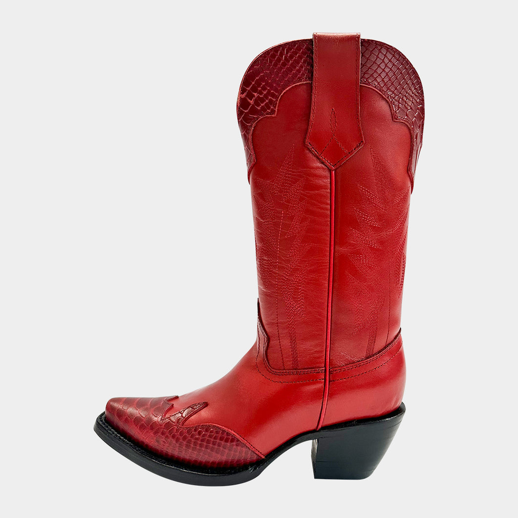 D1083 - Bota puntal snake print rojo