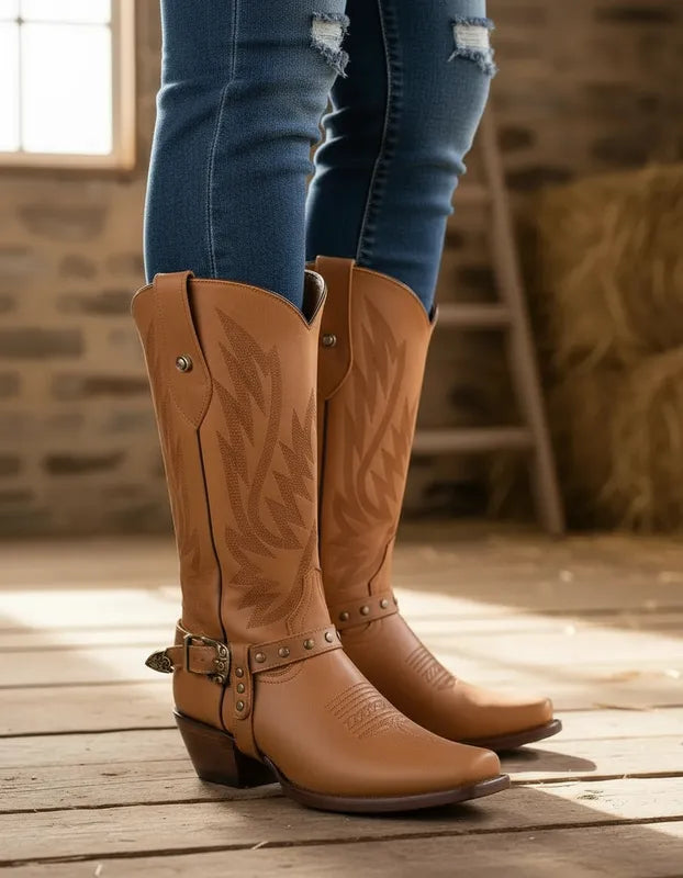 D1091 - Bota rodeo con cinto crazy oro