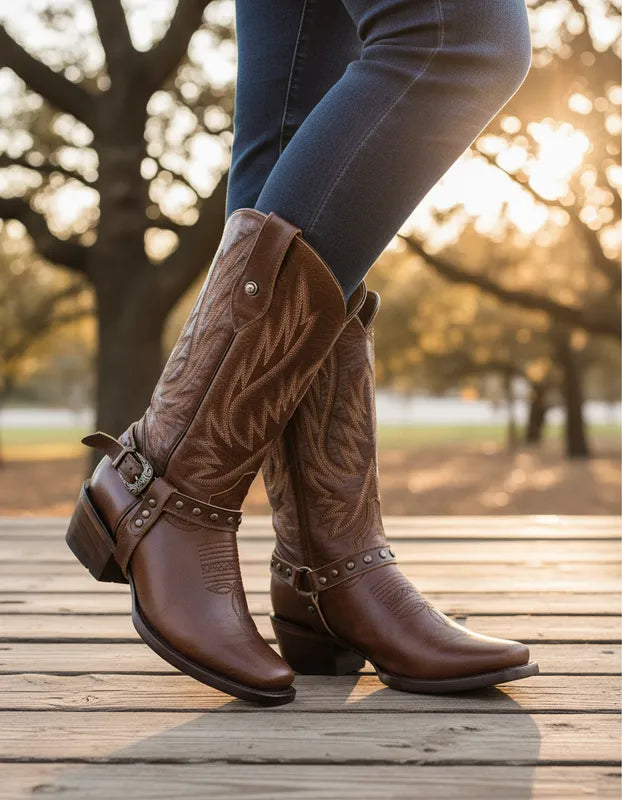 D1092 - Bota rodeo con cinto capuchino café