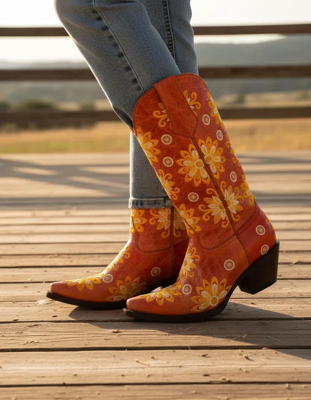 D2033 - Bota puntal de flores desierto rojo