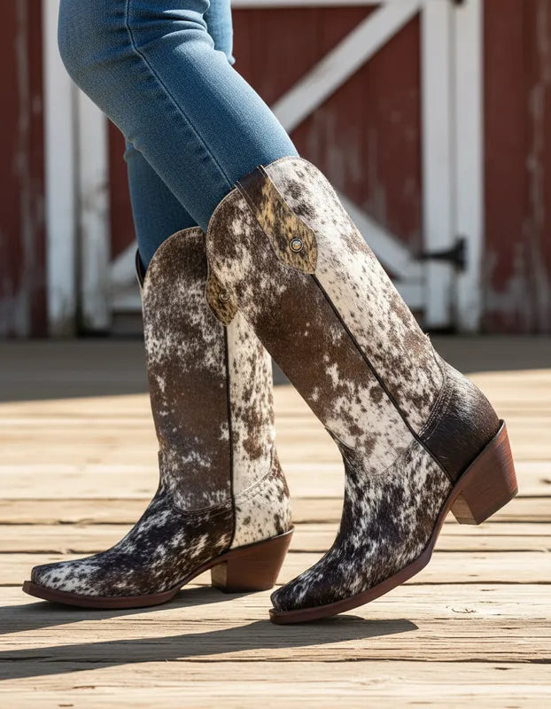 D2054 - Bota puntal clásica de pelo pinto negro