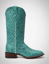 Cargar imagen en el visor de la galería, D3024 - Bota bulldog grabado anaconda azul turquesa/café/topo
