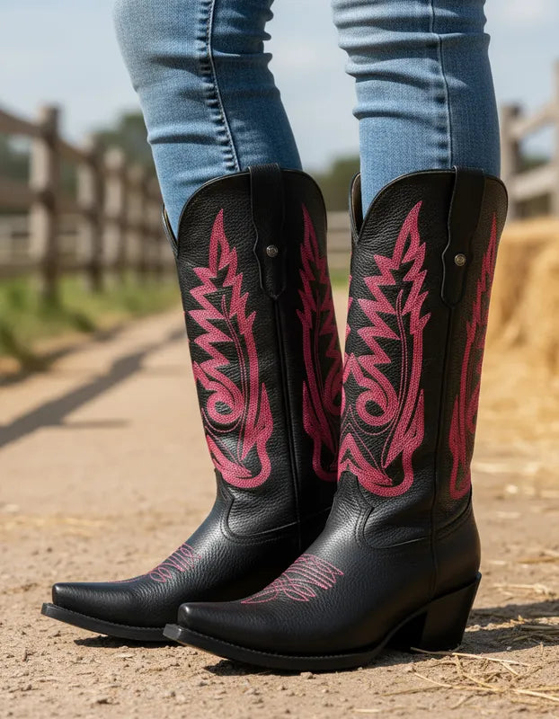 D4021 - Bota puntal kiara venado negro/rosa