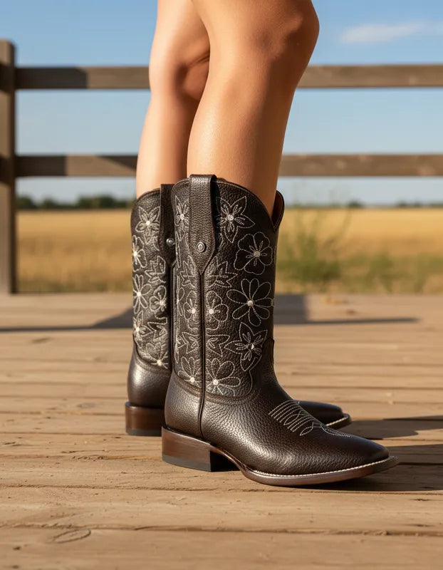 D4061 - Bota bulldog flores/piedras floter café