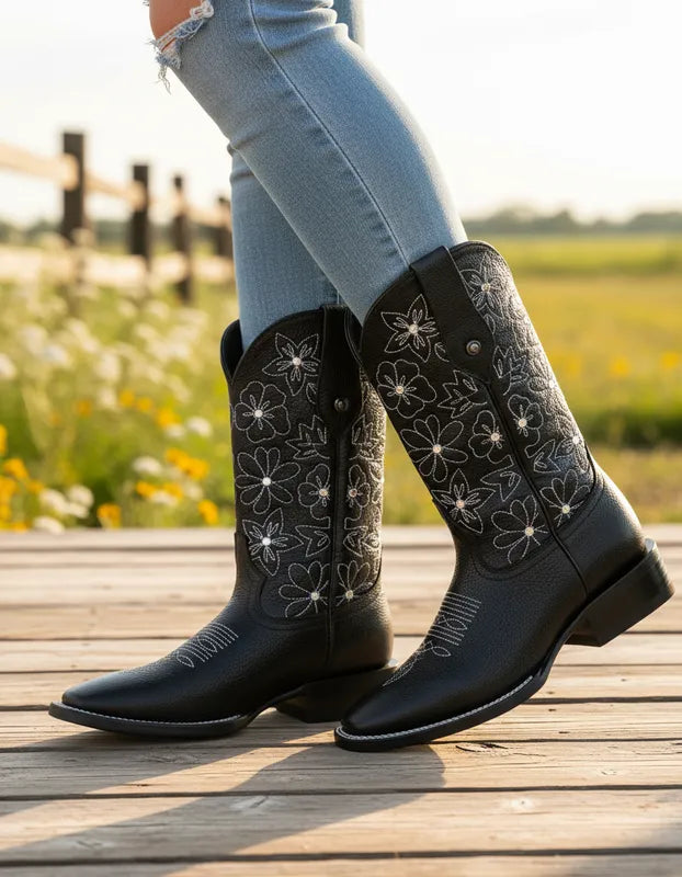 D4062 - Bota bulldog flores/piedras floter negro