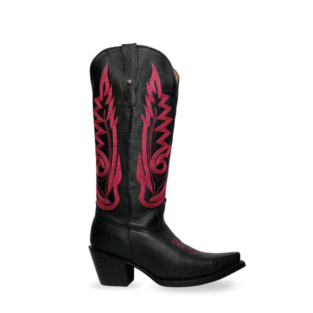 D4021 - Bota puntal kiara venado negro/rosa