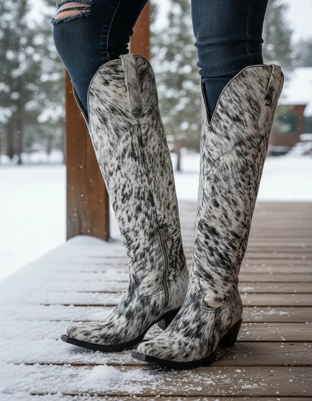 D9006 - Bota puntal canela de pelo pinto negro