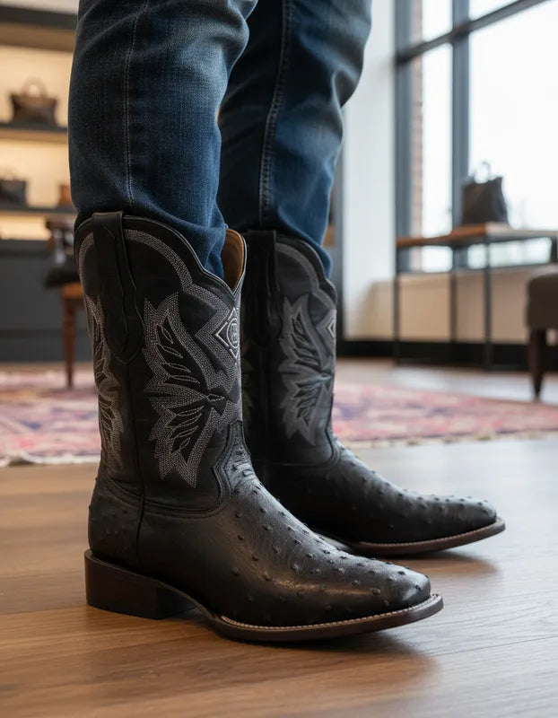 EB1001 - Bota bulldog avestruz negro exótico