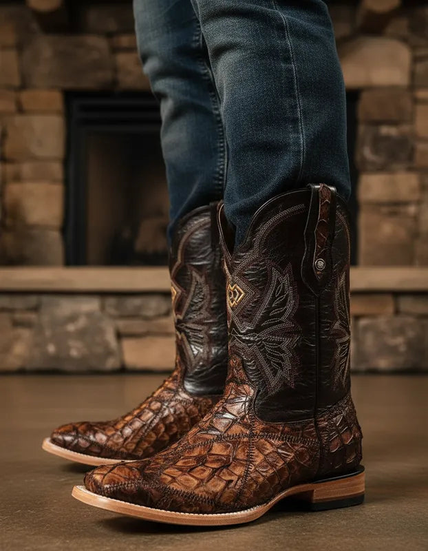 EB1011 - Bota bulldog pescado rombos café rústico