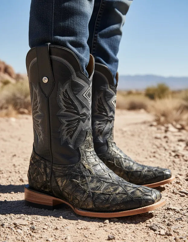 EB1014 - Bota bulldog pescado rombos oro negro