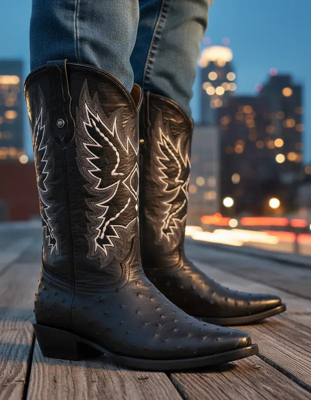 EO2001 - Bota oval avestruz negro