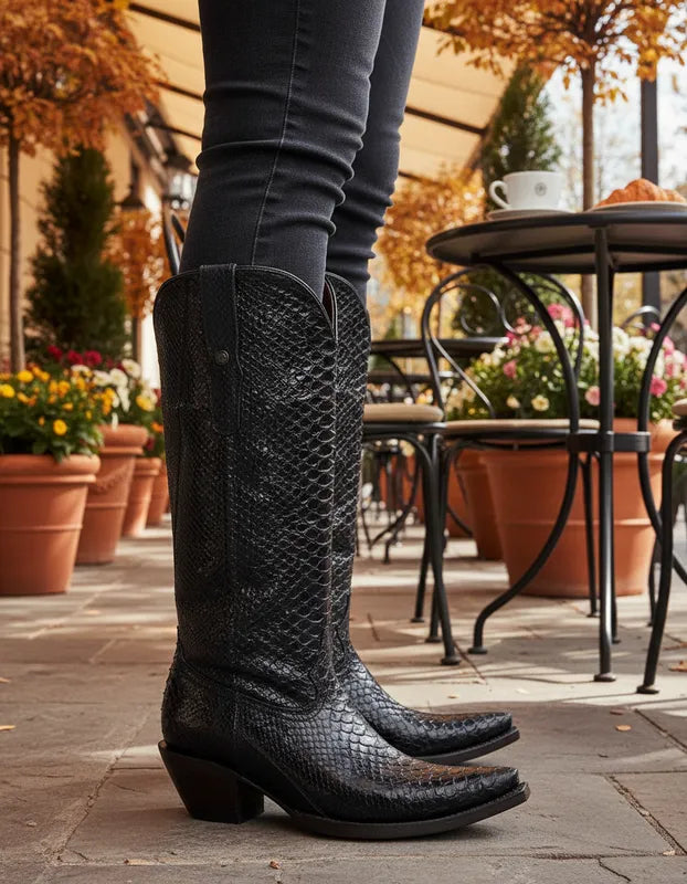 EP1002 - Bota puntal dama pitón negro cherry