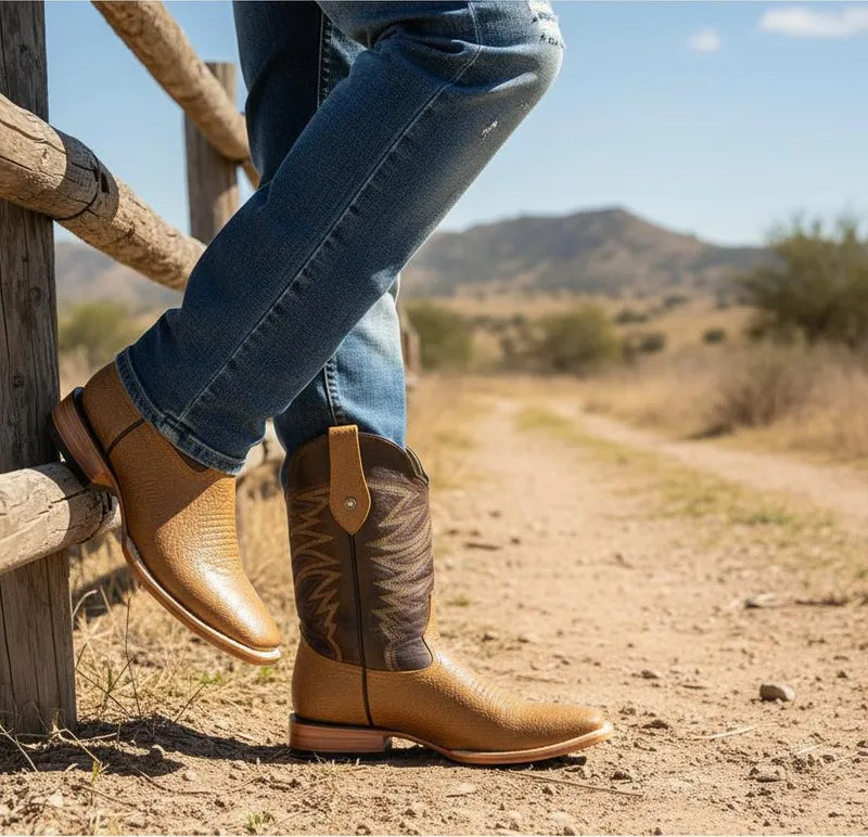 H1001 - Bota bulldog de cuero búfalo miel/café