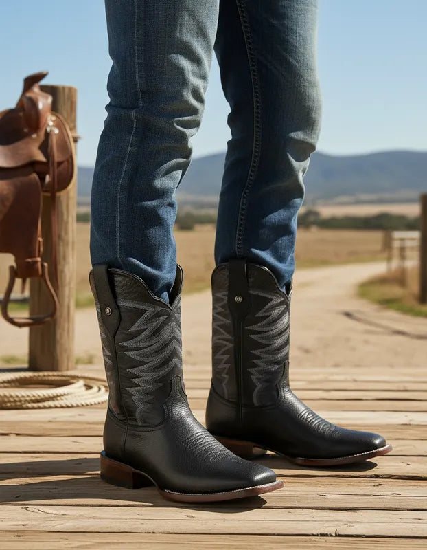 H1002 - Bota bulldog de cuero búfalo negro/negro