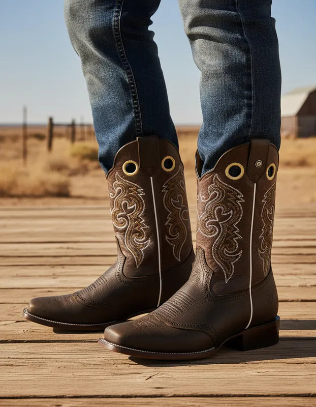 H1021 - Bota rodeo antifaz de cuero floter choco/café