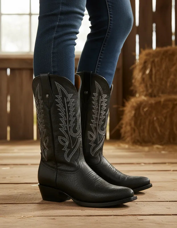 H1093 - Bota oval gamuza jersey negro
