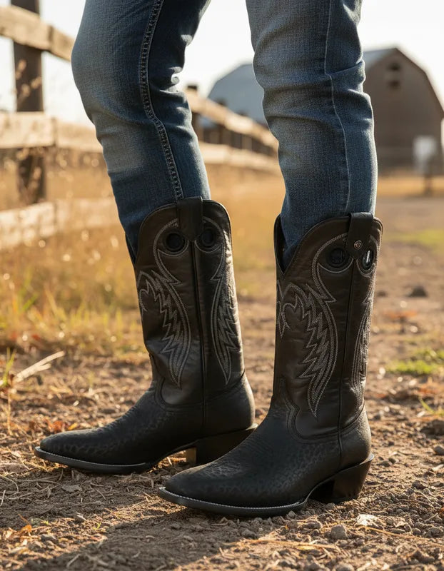 H2003 - Bota española de cuero cuello toro negro/negro