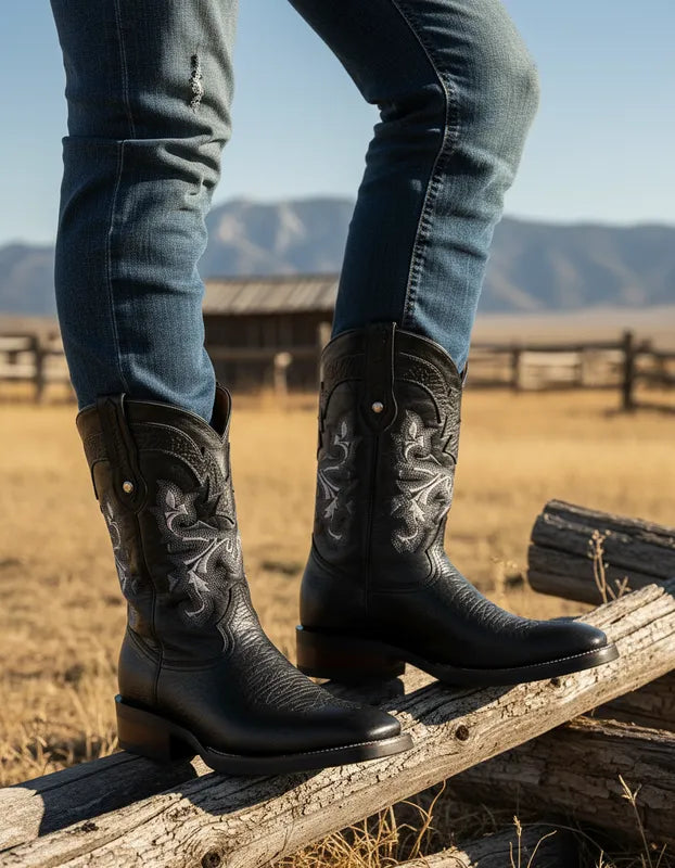 H3002 - Bota española de hule búfalo negro/negro