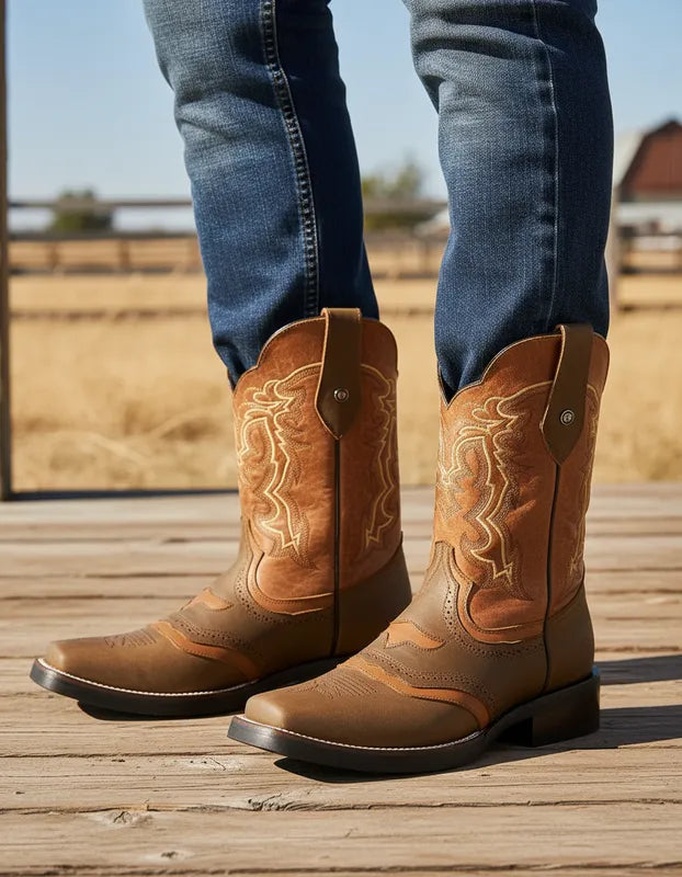 H4003 - Bota rodeo antifaz de hule crazy oro/cajeta