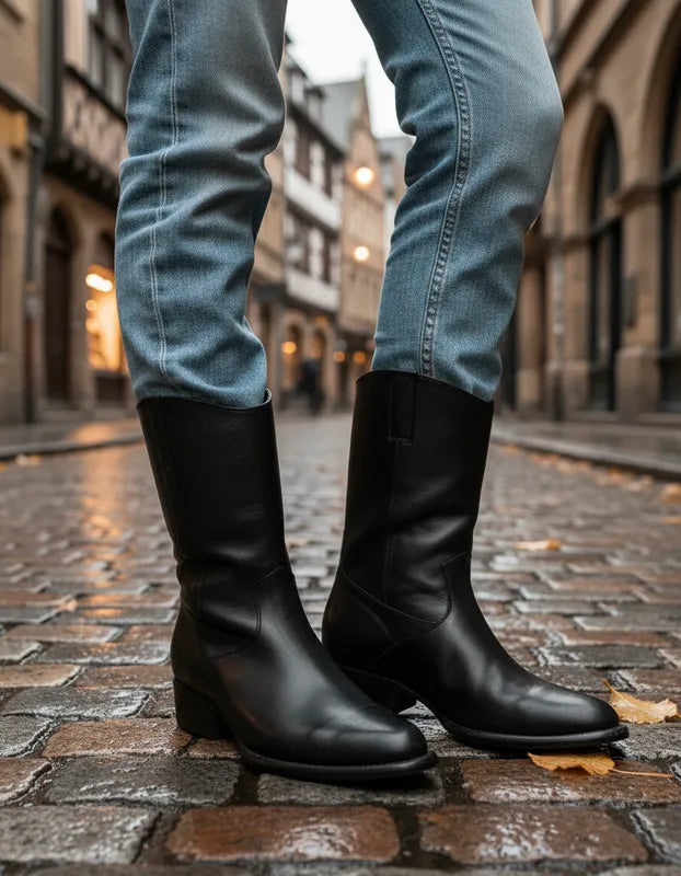 H4012 - Bota oval casual con cierre glasee negro