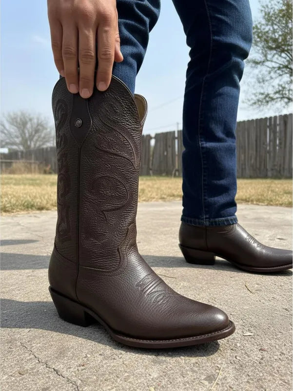 H6004 - Bota oval bordada choco