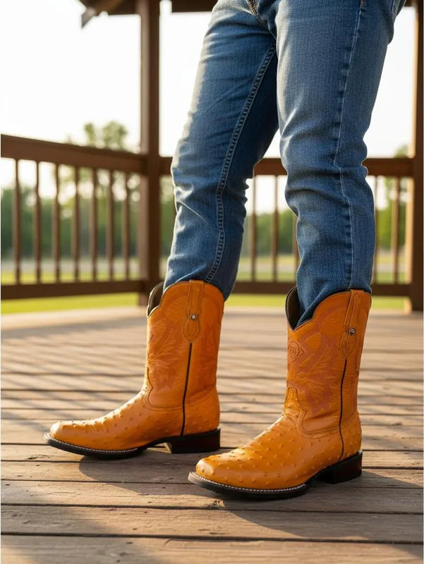 H5000 - Bota rodeo hule clon avestrúz mantequilla