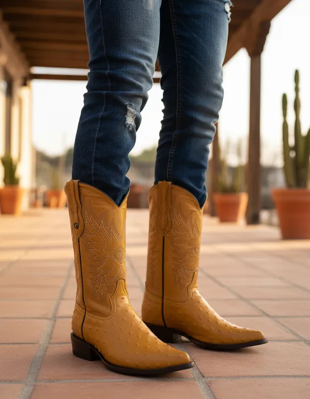 H1030 - Bota chihuahua cuero clon avestrúz amarillo